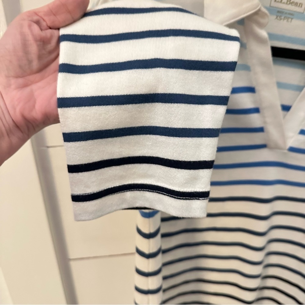 LL BEAN XSP Heritage Mariner striped collared woman 3/4 sleeve cotton top casual - Picture 7 of 14